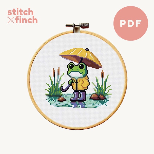 Cute Frog Cross Stitch Pattern Frog with Umbrella Cross Stitch Pattern Cottagecore Cross Stitch Design PDF Download Fun Gift for Mothers Day