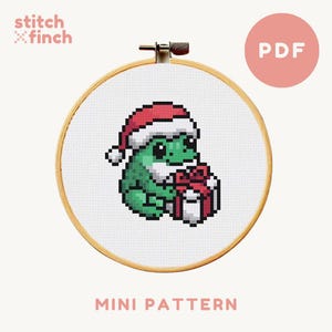 Small Christmas Cross Stitch Frog in Santa Hat Cross Stitch Pattern Christmas Frog Cross Stitch Present DIY Ornament Craft Gift Easy PDF