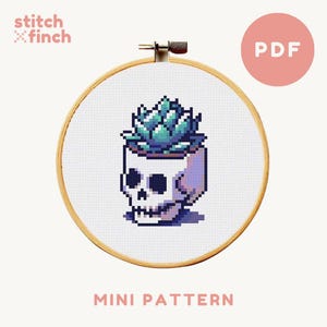 Cute Succulent Cross Stitch Pattern Skull Potted House Plant Cross Stitch Design Easy PDF File Small Gift for Goth Witchcraft Plant Lover