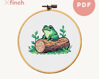 Cute Frog Cross Stitch Pattern Frog in Nature Cross Stitch Pattern Cottage Core Cross Stitch Design PDF Download Cute Gift for Mother's Day