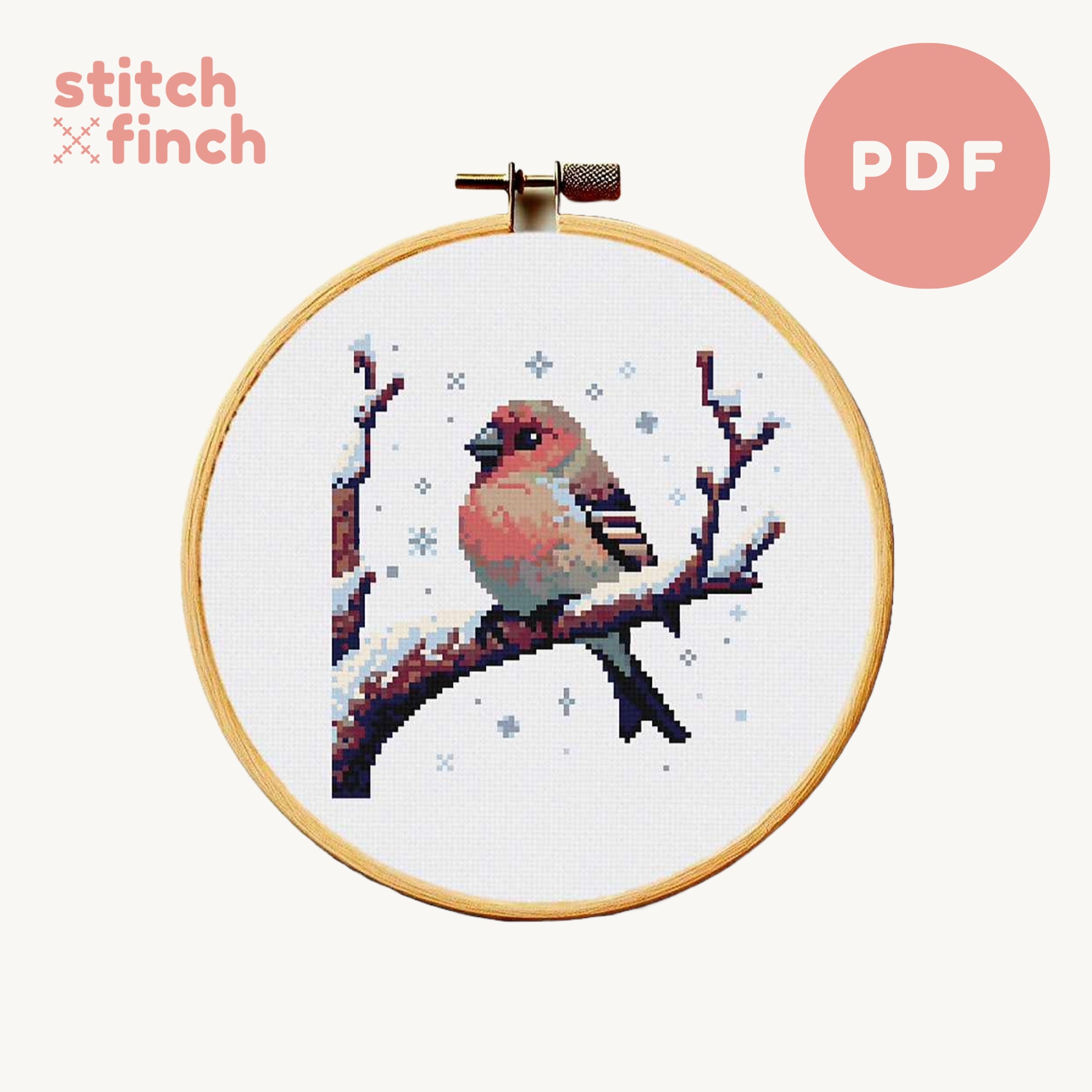 Patrón de punto de cruz de pájaro Pinzón doméstico (Haemorhous mexicanus) en diseño de nieve Descarga digital en PDF Lindo regalo para el Día de la Madre