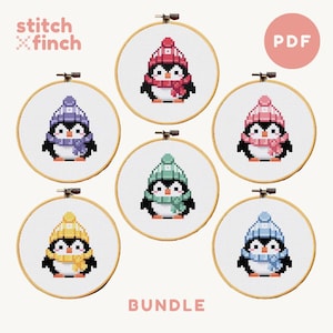 Lindo patrón de punto de cruz de pingüino Gorro y bufanda de invierno Patrón de punto de cruz de Navidad Regalo de Navidad Adorno DIY Descarga fácil PDF Animal