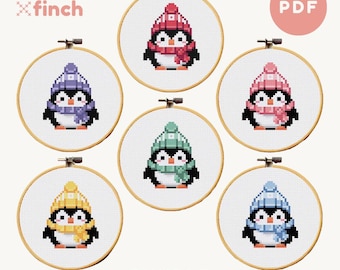 Lindo patrón de punto de cruz de pingüino Gorro y bufanda de invierno Patrón de punto de cruz de Navidad Regalo de Navidad Adorno DIY Descarga fácil PDF Animal