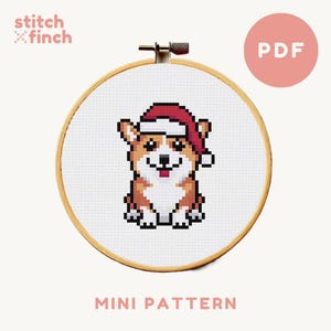 Small Christmas Cross Stitch Pattern Dog with Santa Hat Craft Cute Corgi Cross Stitch Pattern Christmas Gift for Dog Lover PDF DIY Ornament