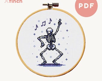 Dancing Skeleton Cross Stitch Pattern Halloween Craft Skeleton Funny Cross Stitch Design PDF File DIY Halloween Decoration Skeleton Disco