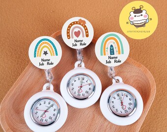 Rainbow Nurse Fob Watch, With Retractable Pocket Clip, Retractable Fob Watch, Nhs Nurse, Cute Quartz Watch, Personalized Gift For Nurse