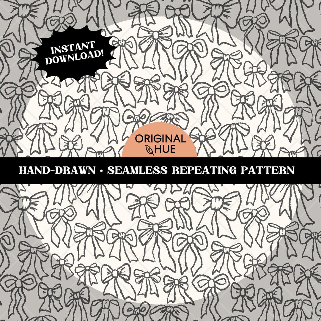 Seamless Bow Pattern | Hand Drawn Bows Digital Paper | Coquette Black ...