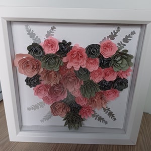 Personalised Wedding Gift, Heart Frame, Engagement, Valentine Gift, Anniversary Gift, Paper Flowers, Shadow Box zdjęcie 4