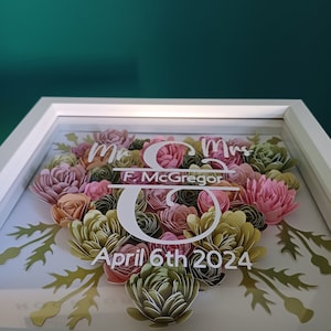 Personalised Wedding Gift, Heart Frame, Engagement, Valentine Gift, Anniversary Gift, Paper Flowers, Shadow Box zdjęcie 1