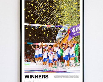 England Lionesses Euro 2025 Winners Ladies Football Poster Print Vintage painting, Chloe Kelly, Hannah Hampton, lucy bronze