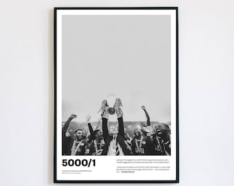 Leicester City Football Poster Print A4 painting, Claudio Ranieri, premier league winners champions, Jamie Vardy lcfc
