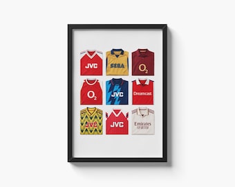 Arsenal Classic Retro Shirts Print | Retro Football Poster Wall Art Arsenal Fans | Bruised Banana kit - JVC