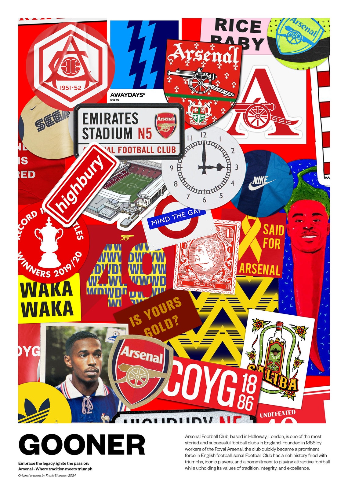 Arsenal Football Poster Stickers - AFC Print Vintage Retro A4 Print ...