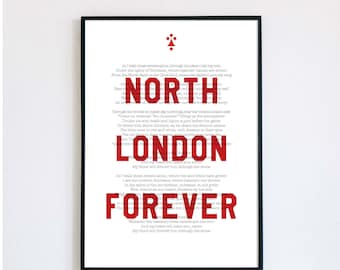 North London Forever Arsenal Football Poster Print Vintage AFC, football chant, lyrics