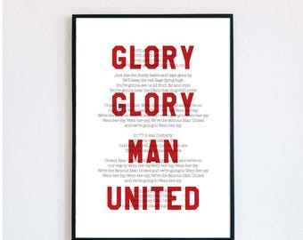 Glory Glory Man United Manchester MUFC Football Poster Print World Cup Vintage Retro Lyrics