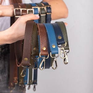 Bandoulière unisexe en cuir grainé pour sacs et cabas - Réglable avec des touches d'argent, d'or, de bronze