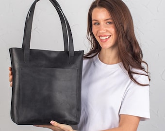 Elegante bolso de hombro de cuero negro hecho a mano para mujer, diseño elegante y atemporal, duradero y funcional