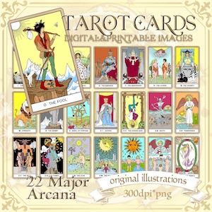 22 cartas originales de los Arcanos Mayores del Tarot, conjunto de imágenes prediseñadas en formato PNG con transparencia