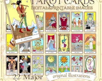 22 Original Major Arcana Tarot Cards Clipart Set in PNG format with Transparent