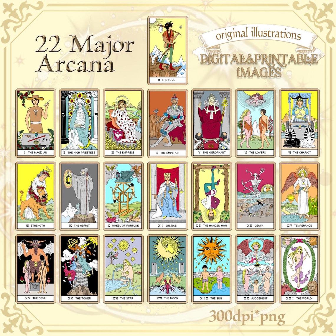 22 Original Major Arcana Tarot Cards Clipart Set in PNG Format With ...