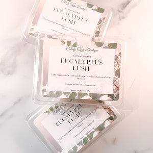 EUCALYPTUS LUSH Wax Melts – Fresh Eucalyptus + Cotton Scent, Soft Gardenia + Peppermint, Spa-Inspired Wax Melts, Relaxing Home Fragrance