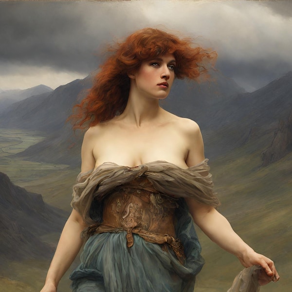 New Original - A beautiful Pre Raphaelite woman walking on the wind swept Moors 3