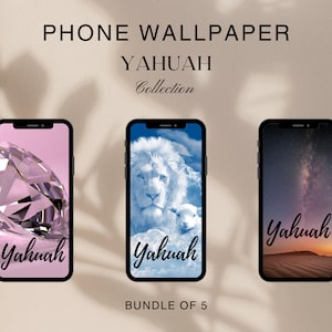 May include: A set of five phone wallpapers featuring different images, including a diamond, a lion, and a starry night sky. Each wallpaper includes the word "Yahua" in a stylized font.