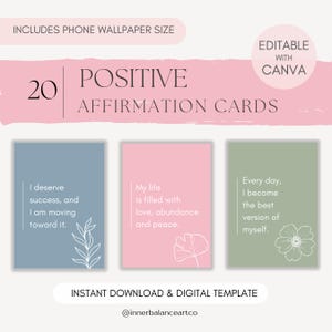 Positive Affirmationskarten, Achtsamkeitskarten, Therapie-Arbeitsblätter, beratende Werkzeuge, positive Nachrichtenkarten, bearbeitbares Affirmationsdesign