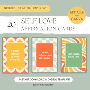 Selbstliebe Affirmationskarten, Achtsamkeitskarten, Therapie-Arbeitsblätter, Counselling-Tools, positive Nachrichtenkarten, bearbeitbares Affirmationsdesign