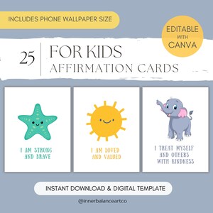 Afirmaciones editables para niños, tarjetas de atención plena diaria para la confianza, el amor propio y el crecimiento emocional, tarjetas de afirmación para niños imprimibles