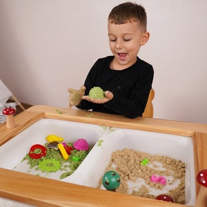 Montessori Sensory Table for Toddlers, Wooden Activity Table with Bins, Kids Learning & Play Table, Natural Educational Toy