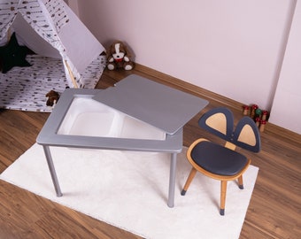 Table pour enfants grise, ensemble de tables pour tout-petits, mobilier de salle de jeux