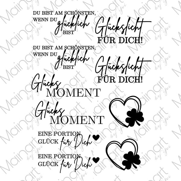 RUB-On Sticker „Glück, Glücksmoment“, A6 randlos, glänzend und leicht erhaben weiß oder schwarz