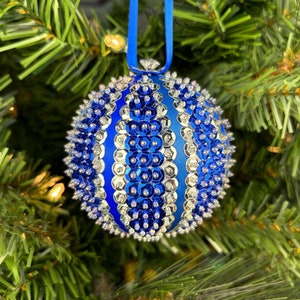 Handmade Sequin Christmas Ornament: Blue Iridescent Holiday Decor