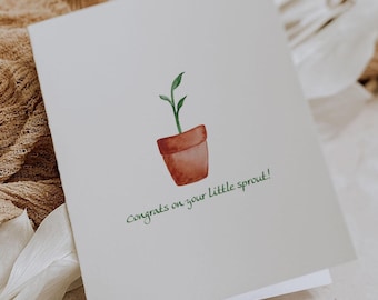 Baby Sprout Watercolor Card: Congratulations Baby Shower (Digital Download)
