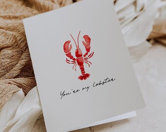 You're My Lobster Valentine's Day Card: Hand-Painted Watercolor (Digital Download)