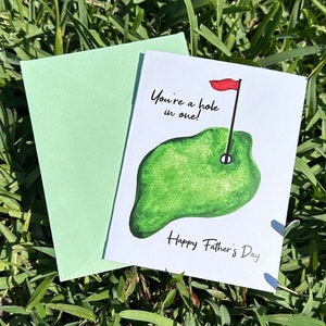 Tarjeta del Día del Padre Tarjeta de felicitación imprimible A2 Tarjeta de golf pintada a mano para regalo de papá para el Día del Padre Hole In One Notecard