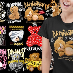 T-Shirts Designs bundle, teddy bear streetwear Designs, Graphic Designs, Premium Streetwear Urban Style Design Bundle,