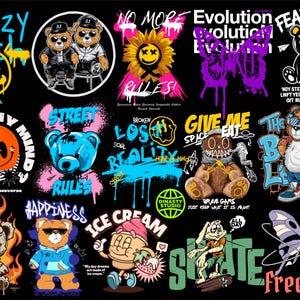 Streetwear Designs bundle, PNG Designs, DTG, DTF, Sublimation, Premium Streetwear Urban Style Design Bundle, Tee Print Design