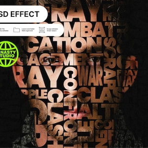 EDITABLE - Portrait of person with typography effect, Premium Text Effects, PSD Files, design illustration 3D Fully editable text effects,