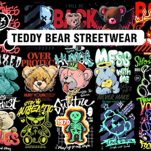 Paquete de diseños de camisetas, diseños de streetwear de ositos de peluche, diseños gráficos, paquete de diseño de estilo urbano de streetwear premium, diseño de impresión de camisetas