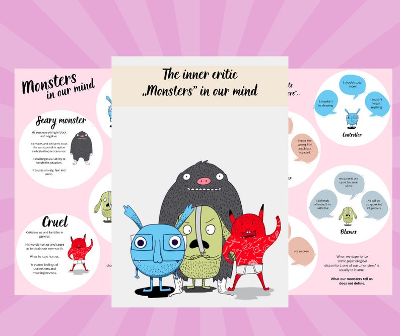 Internal Monster The Inner Critic, Schema Therapy, CBT Therapy - Etsy