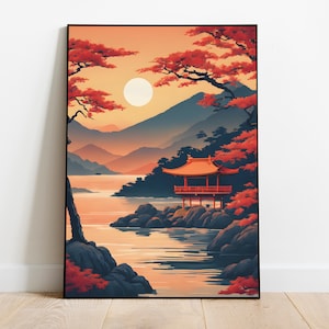 Japanese Ukiyo-e Poster Digital Art | Printable Wall Art | Ukiyo-e Print | Digital Download | Landscape | Vintage Painting | Room Decor