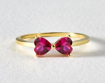 Double Heart Ruby Ring in 14K Solid Gold | Ruby Gemstone Ring | Red Ruby Ring| Dainty Ruby Ring| Ruby Birthstone Ring| Minimal Ruby Ring