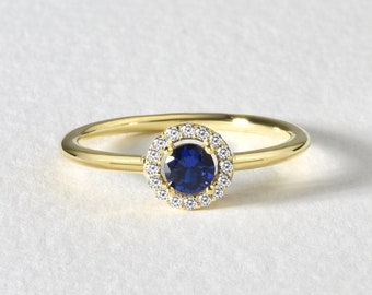 Diamond & Sapphire Ring in 14K Solid Gold | Sapphire Gemstone Ring | Minimal Sapphire Ring| Dainty Sapphire Ring| Sapphire Birthstone Ring|