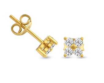 14K Solid Gold Diamond Earrings for Women | Diamond Stud Earrings| 14K Gold Stud Earrings | Four Diamond Earrings| Daisy Diamond Earrings
