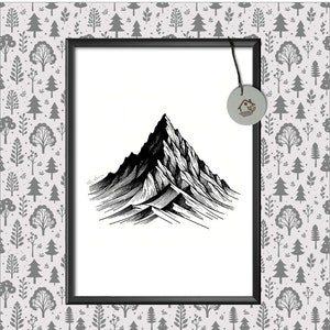 Eternal Summits: Black and White Mountain Illustration image 1