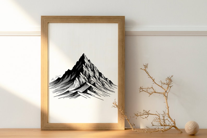 Eternal Summits: Black and White Mountain Illustration image 3