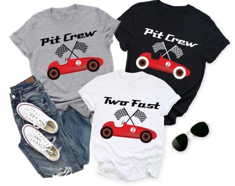 Two Fast Pit Crew-verjaardagsshirt, Racing Family Matching