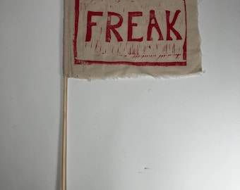 Hand-Printed Freak Flag - Upcycled Linen, Hand-Cut